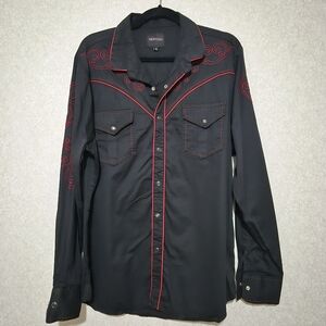 MONTERO Black Western Shirt with Red Embroidery Button Up Shirt...Size:XL